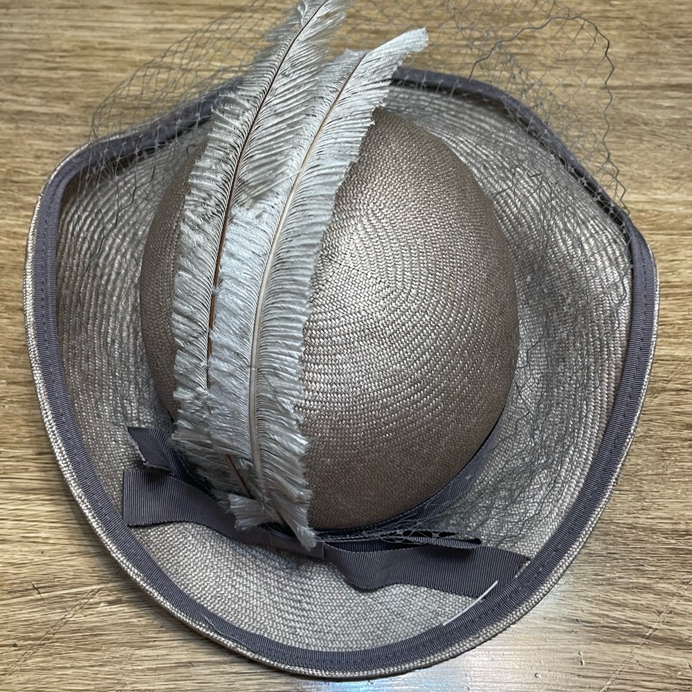 Fedora Elegant Women's Feather Trim Saucer Hat in Taupe